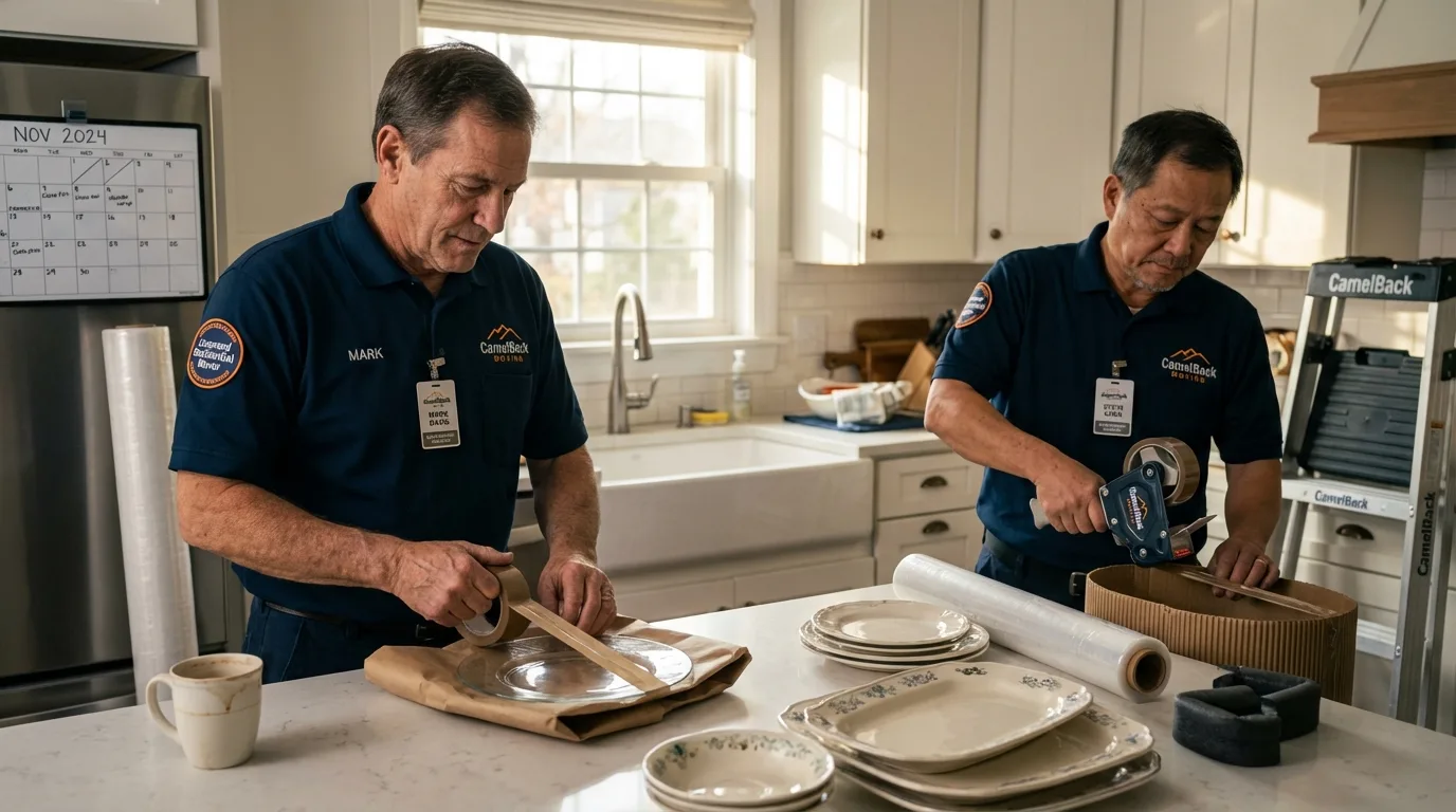 Professional crew packing kitchen dishware in South Haven, MI